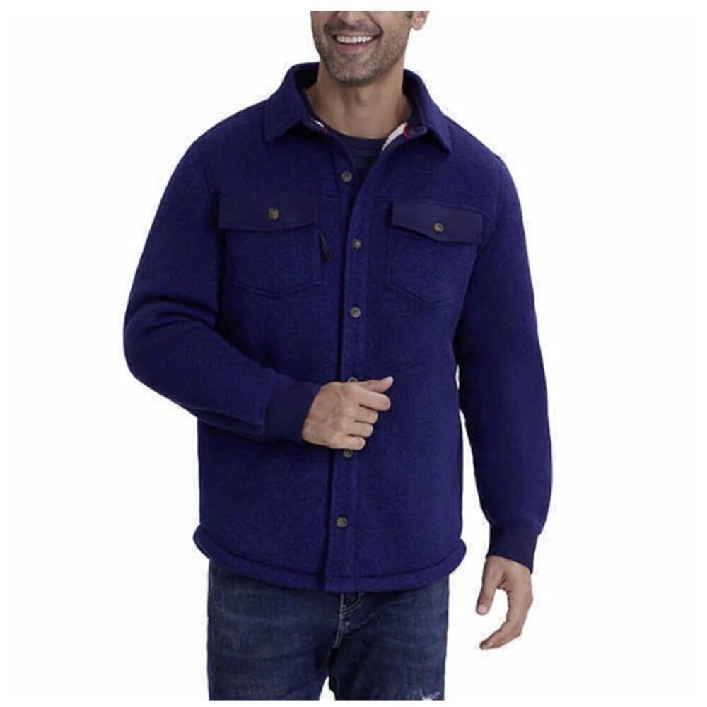Avalanche New Men's Faux Shearling Lined Button Up Shirt Jacket in blue